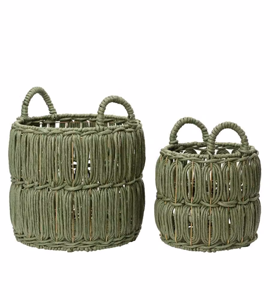 Cesta Decorativa Tonda Verde con Manici - Piccola - 28x34 cm