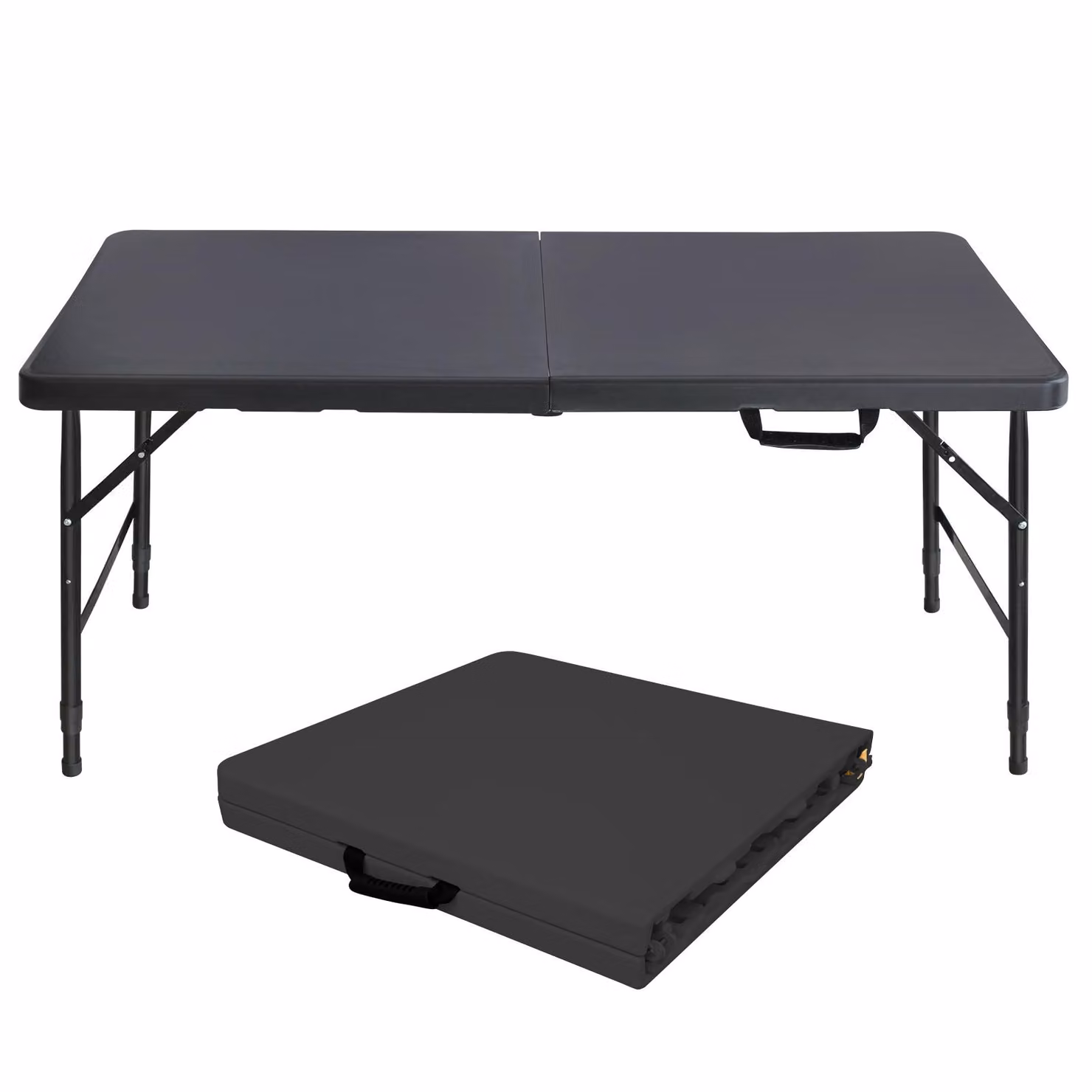 Tavolino pieghevole da 125 cm, regolabile in altezza e dotato di maniglia, ideale per campeggio, picnic e feste sia all'interno che all'esterno; portata massima 135 kg (nero)