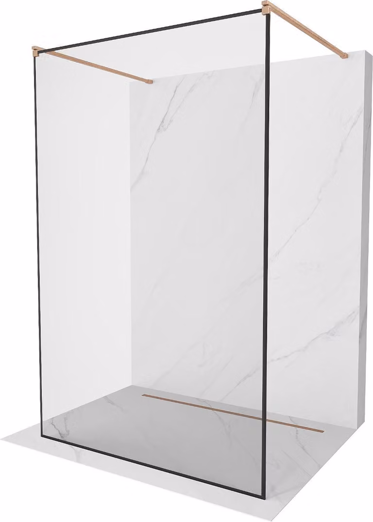 Mexen Kioto pannello doccia autoportante 160 x 200 cm, cornice nera 8 mm, rame spazzolato - 800-160-002-65-70