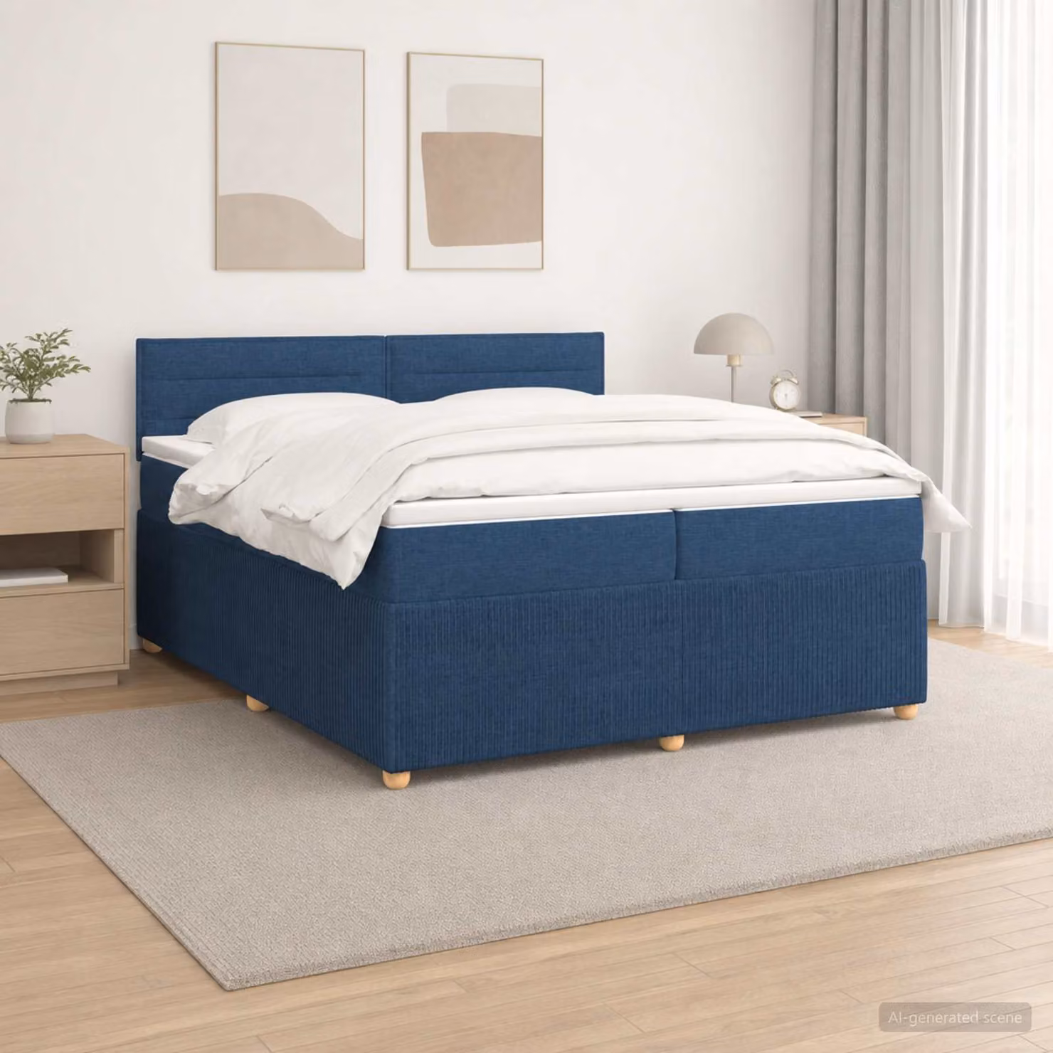 Letto box spring con materasso vidaXL in tessuto blu e multicolore con illuminazione sottostante e porta USB, L/P/H: 200 x 200 x 100,5 cm