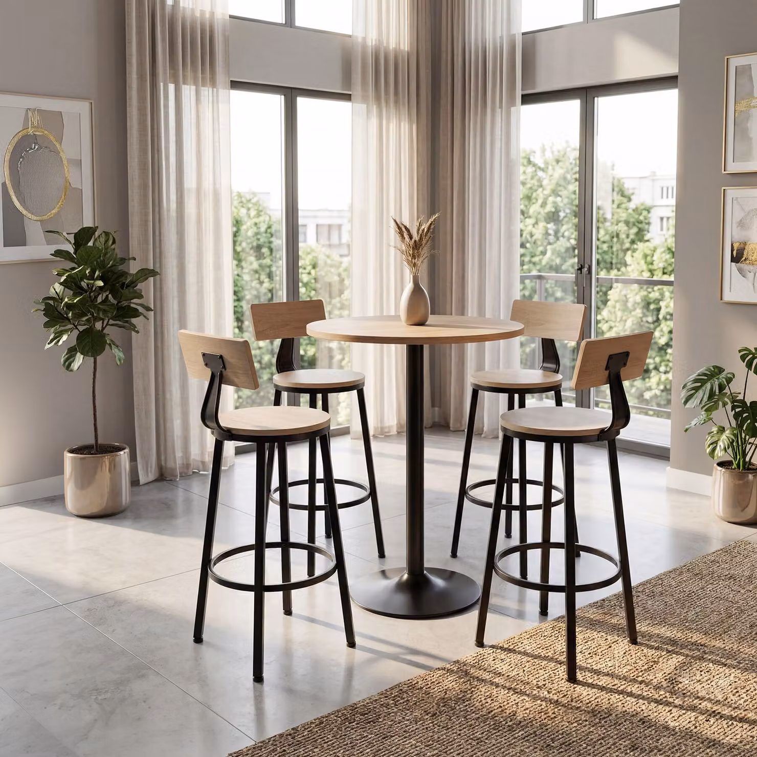 Sgabelli da bar Poole TecTake in stile industriale, legno rovere Sonoma e marrone, L/P/H: 40 x 40 x 73 cm – 2
