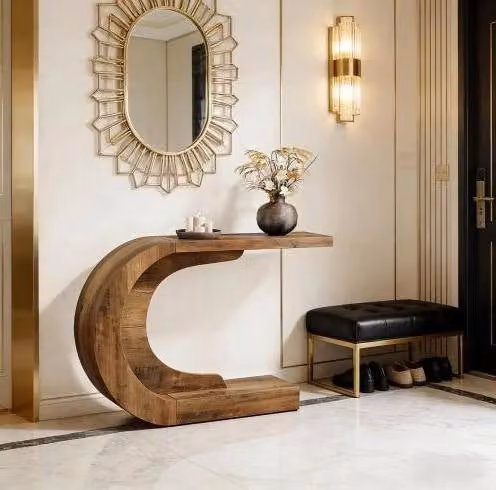 Tavolo consolle a C 110 x 35 x 75 cm in legno, marrone rustico