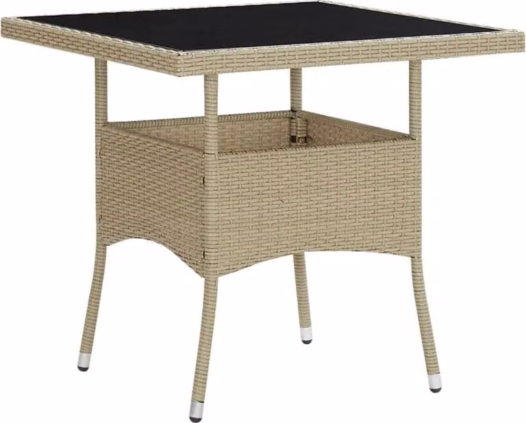 vidaXL Tavolo da giardino in rattan e vetro beige