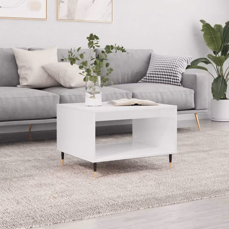 vidaXL Tavolino da Salotto Moderno Bianco in Legno e Metallo L: 60 cm, P: 50 cm, H: 40 cm