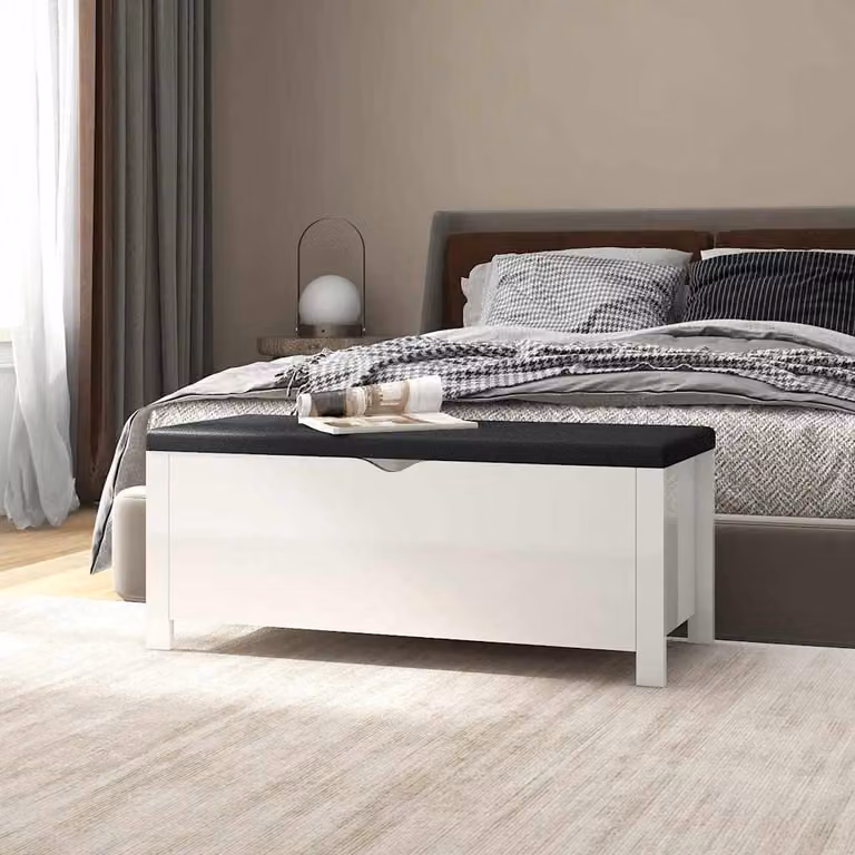 Contenitore con cuscino vidaXL Bianco Lucido in legno e similpelle L: 105 cm, P: 40 cm, H: 45 cm