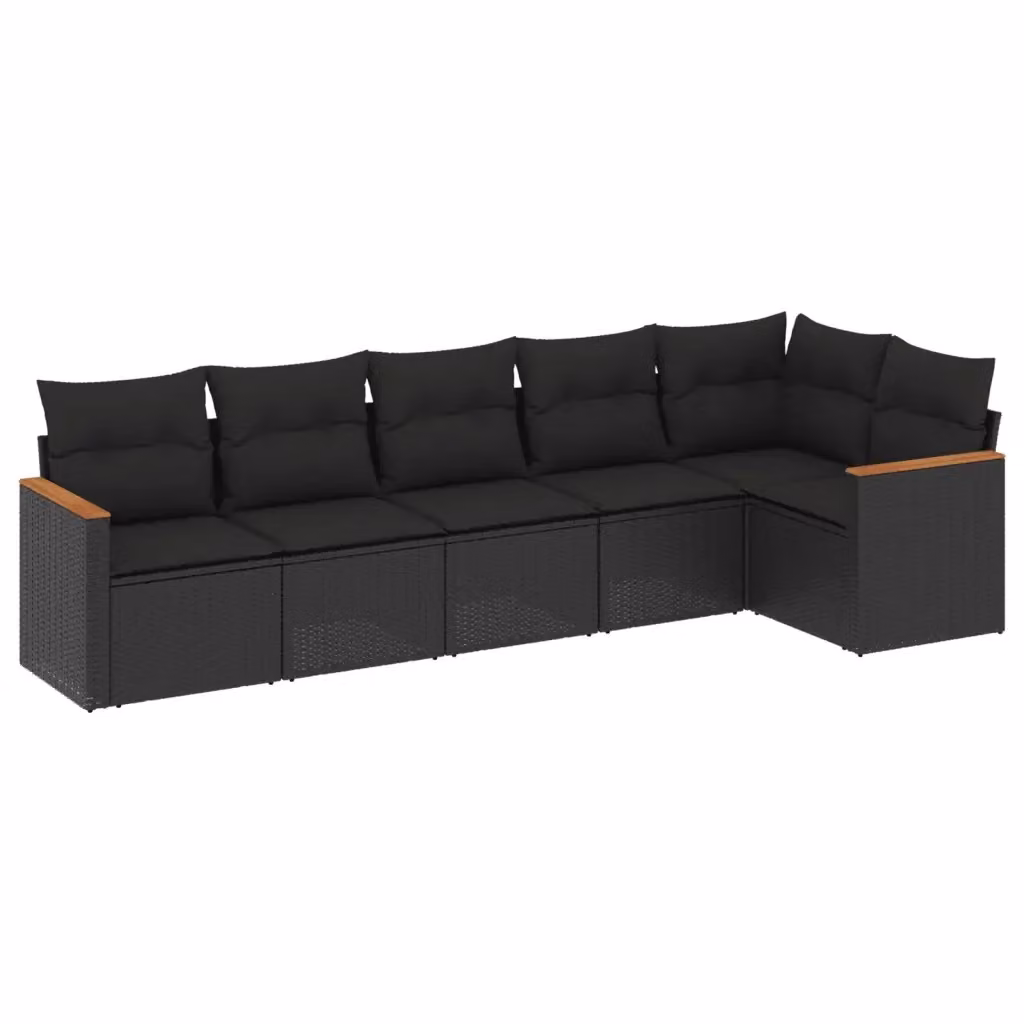 vidaXL Set Divano da Giardino a L 6 pz in Polyrattan Nero con Cuscini Imbottiti e Rivestimenti Rimovibili – 2
