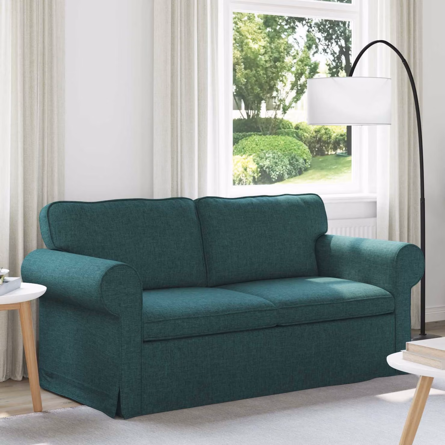 Divano moderno vidaXL in tessuto verde e nero con struttura in metallo e coperture rimovibili L: 175 cm, P: 82 cm, H: 80 cm