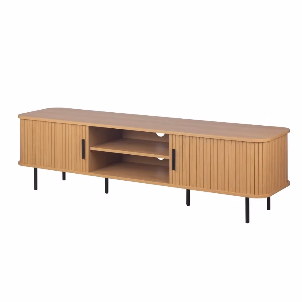 Mobile porta TV Kajsa56B Tezeta con ante scorrevoli listellate e vani a giorno colore rovere oak L: 160 cm, P: 40 cm, H: 45 cm – 2