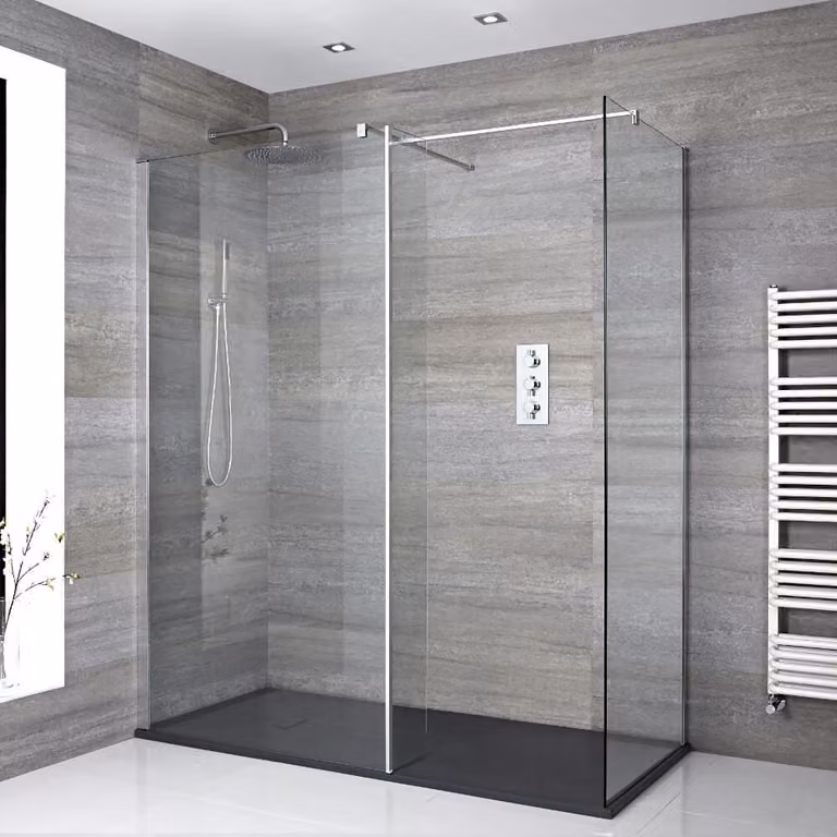 Box Doccia Walk-In Angolare - 1100mm x 700mm - Senza Anta Paraspruzzi - Piatto Doccia Antracite