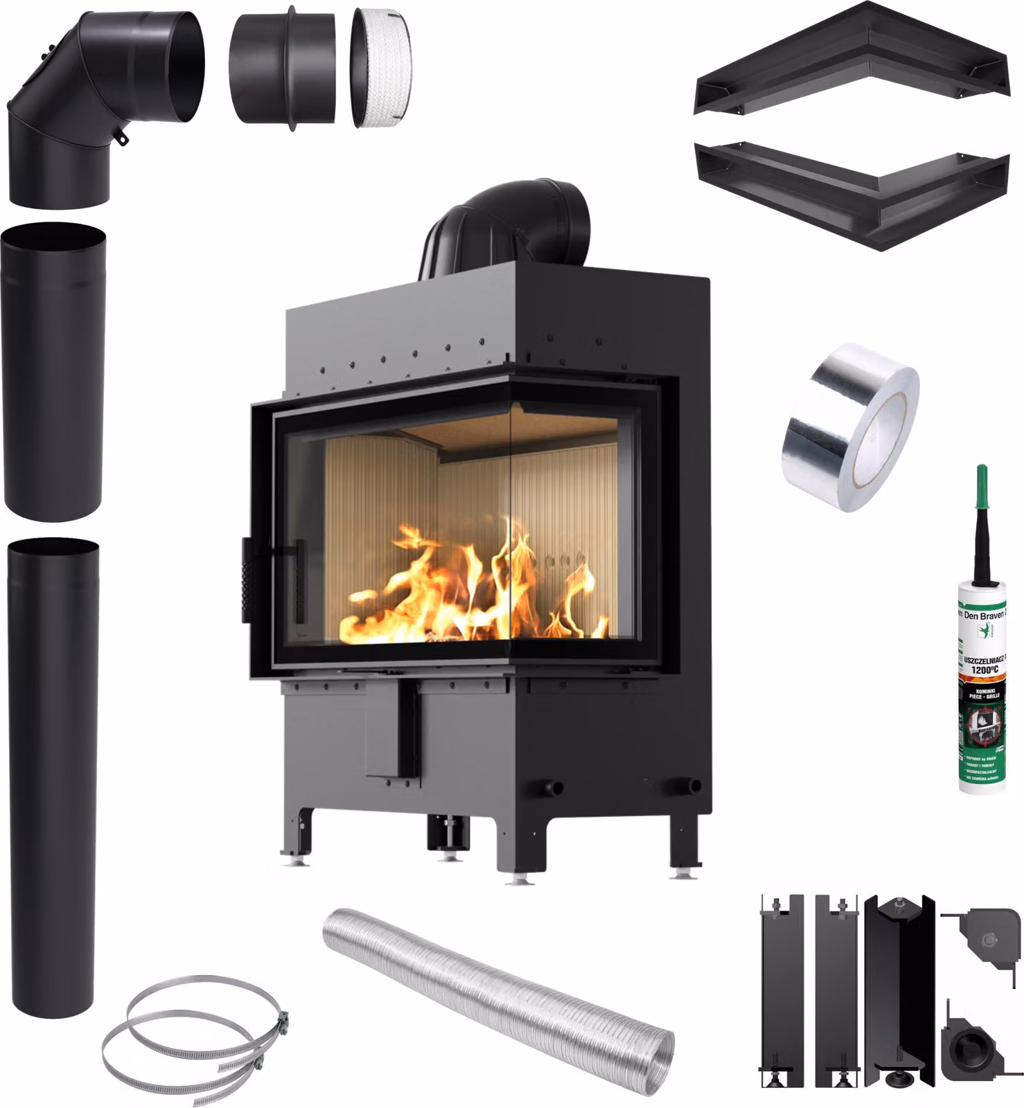 KRATKI LUCY inserto per caminetto ad aria calda destro 14 kW Ø200 kit di installazione
