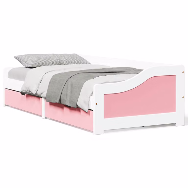 vidaXL Letto IRUN con 2 cassetti in legno di pino, Bianco e Rosa, L/P/H: 200 x 90 x 56 cm