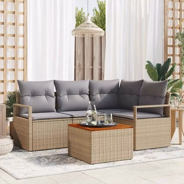 Set Divano da Giardino 5 pz Beige polyrattan 3347700