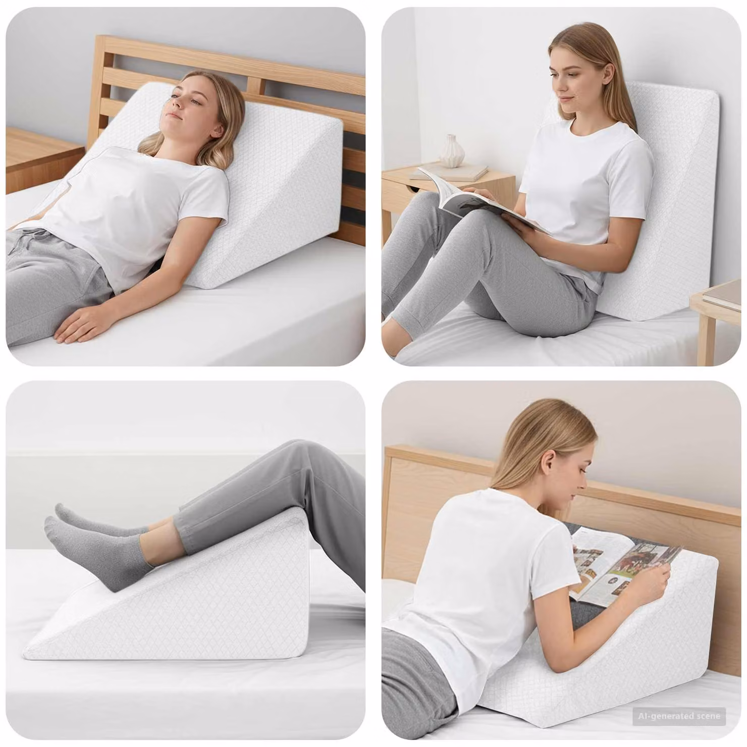 vidaXL Cuscino a Cuneo per Gambe in Memory Foam Morbido, Lavabile in Lavatrice, Bianco, L 60 x P 50 x H 30 cm