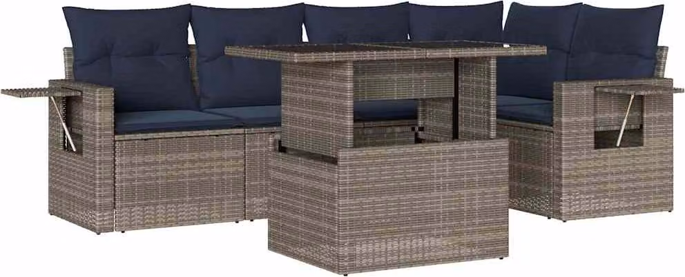 Set Divani da Giardino 6 pz con Cuscini Grigio in Polyrattan
