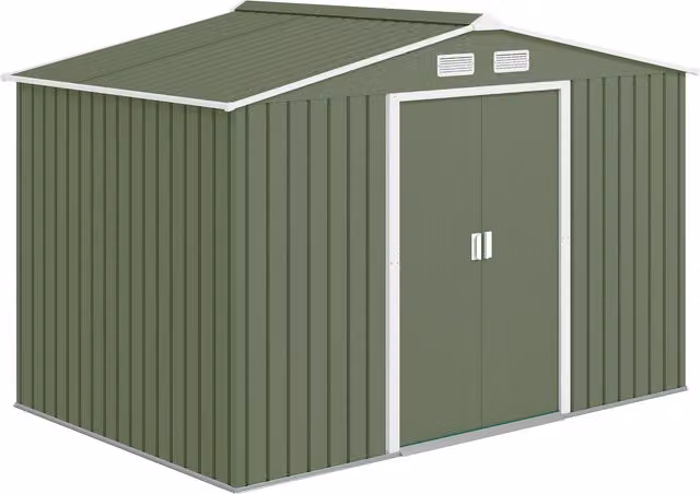 Casetta Attrezzi da Giardino Outsunny in Acciaio con 2 Porte Scorrevoli e 4 Prese d'Aria, Verde Chiaro, L: 277 cm, P: 195 cm, H: 192 cm