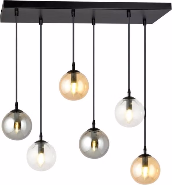 Lampadario a sospensione Emibig Cosmo con 6 luci E14 in metallo e vetro, colore nero multicolor, altezza regolabile