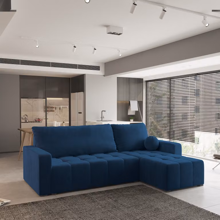 Divano angolare Masseno VOLIRA con funzione letto a L, divano con box letto, divano da salotto, divano, divano, divano letto, set di divani - blu, KRONOS 09