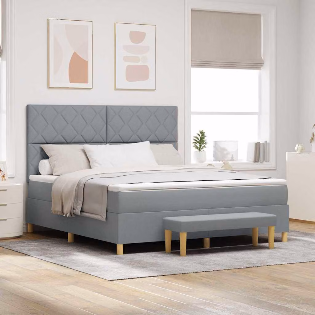 Maison Exclusive - Letto boxspring con testiera grigio chiaro 200 x 180 cm in tessuto