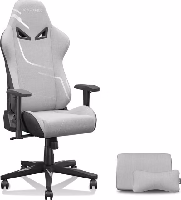 Poltrona Gaming Ergonomica Karnox Minimal in Tessuto Grigio con Poggiatesta e Braccioli, Girevole e Regolabile in Altezza – 1