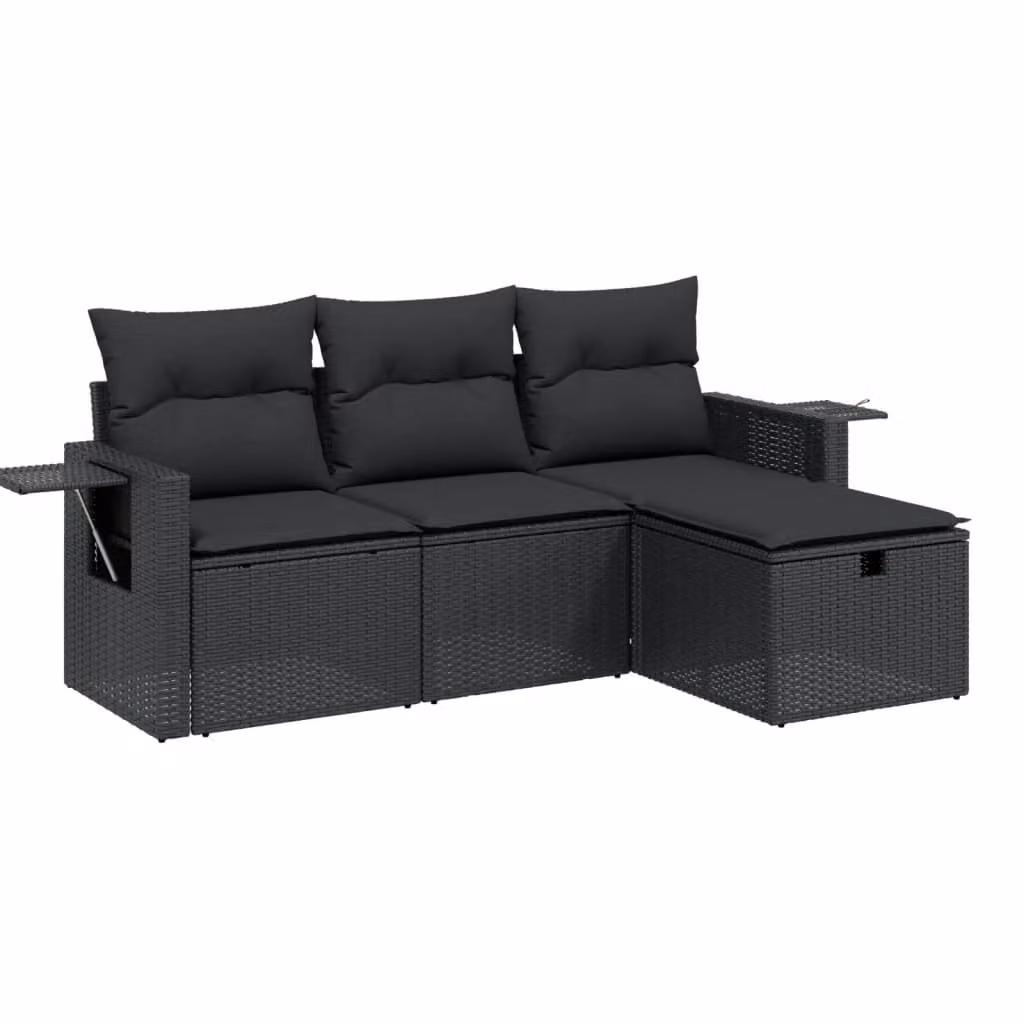 Set Divani da Giardino 4 pz con Cuscini Nero in Polyrattan