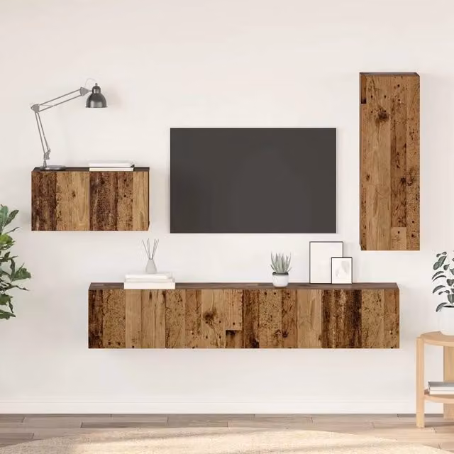 Set mobile TV moderno vidaXL in legno marrone, 4 pezzi, da parete – 1