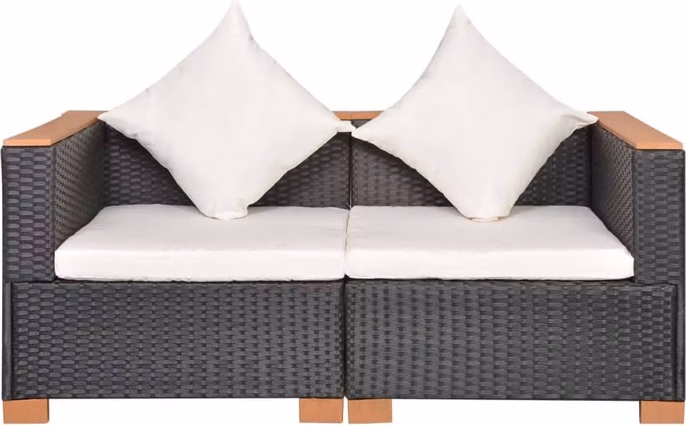 Divano da Giardino in Polyrattan Nero