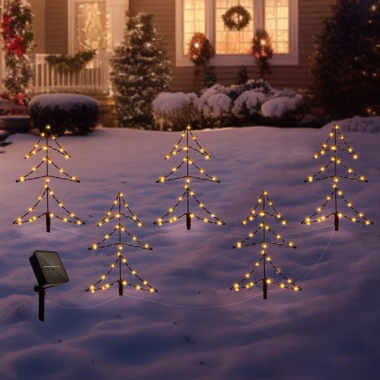 Connettore solare per albero di Natale, set da 5, lunghezza 4 metri, grado di protezione IP65, con luci LED, lunghezza dei cavi: 30 cm