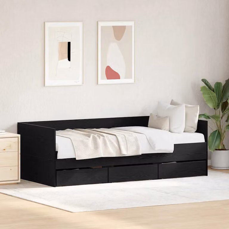 Daybed vidaXL Nero con cassetti in legno ingegnerizzato L/P/H: 200 x 90 x 65 cm