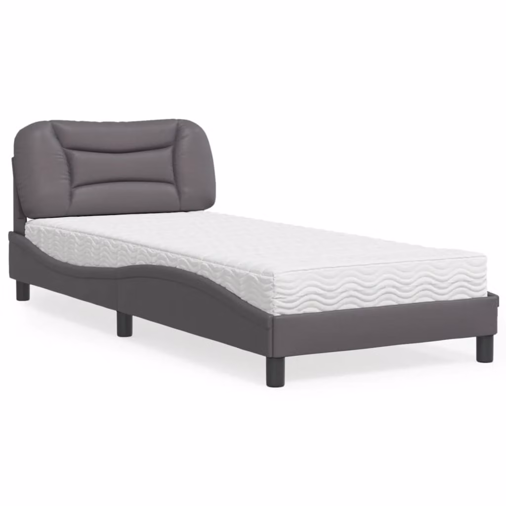 Letto con Materasso Hvar vidaXL in Similpelle Grigio e Bianco, L/P: 90 x 190 cm