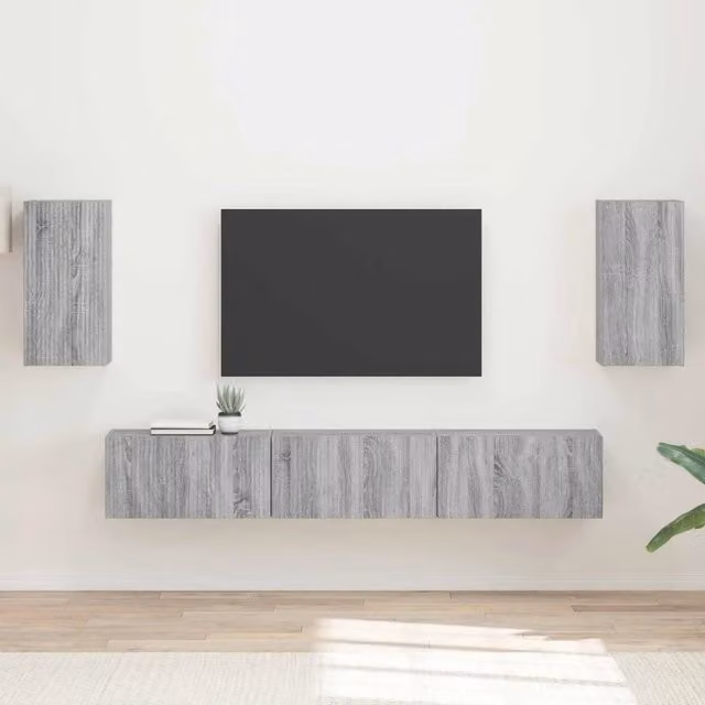 Set mobile TV 5 pz Sonoma grigio Legno ingegnerizzato 3409075