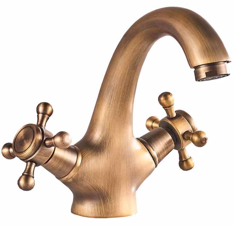 Rubinetto antico per lavabo - Con due manopole - In ottone