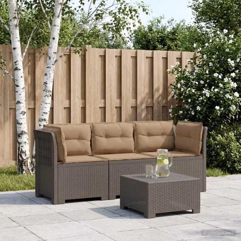 Divano da giardino vidaXL a 3 posti moderno con cuscini rimovibili in look rattan, grigio e marrone