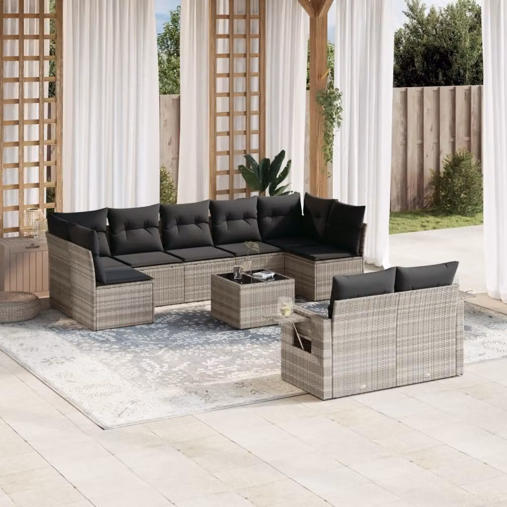 Maison Exclusive - Set da giardino 10 pezzi con cuscini Grigio chiaro Polyrattan
