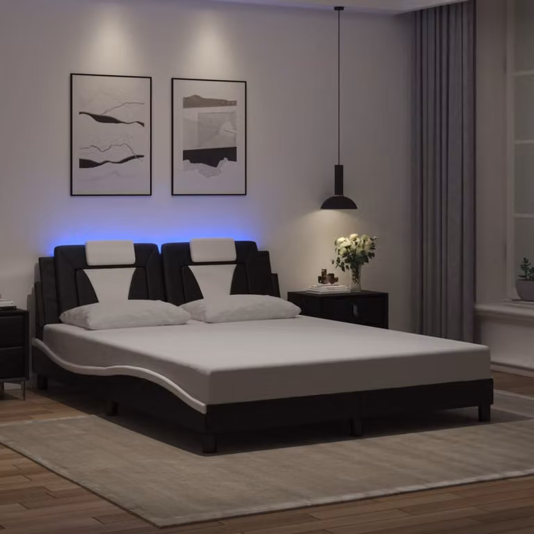 Giroletto Viana vidaXL con LED e porta USB, Nero e Bianco, L: 160 cm, P: 200 cm, H: 74,5 cm