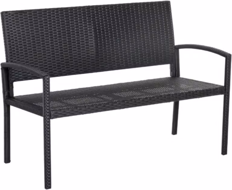 Panca da giardino - Due posti - Per esterni e veranda - Design in rattanPoliuretanoper tutte le stagioni con telaio in acciaio - Leggero e facile da montare - Mobili da giardino - Nero