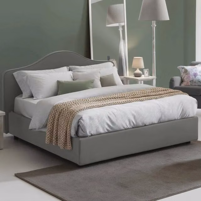 Letto Matrimoniale Talamo Italia Akym con Materasso e Contenitore a Alzata, Rivestimento in Tessuto Grigio, L/P: 160 x 200 cm