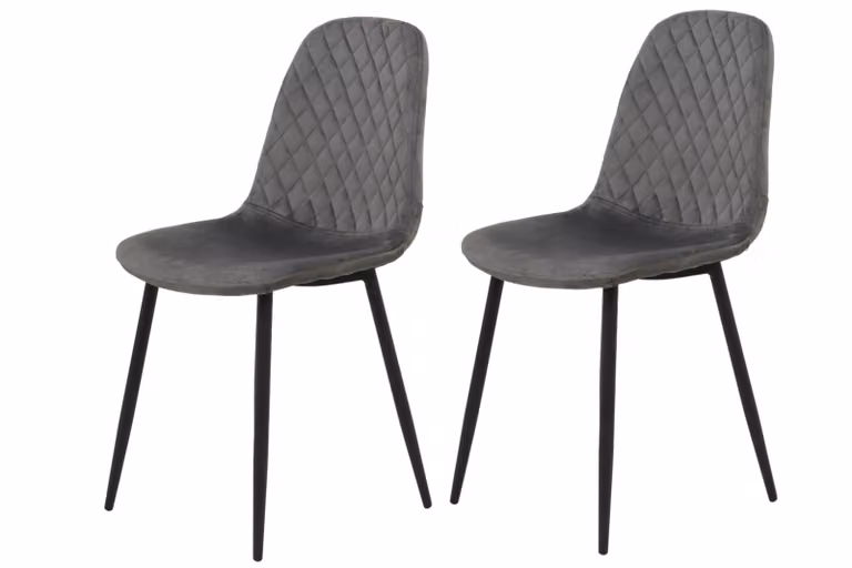 Tavoli Hela, set di 2 sedie a quattro gambe Mira - scocca in velluto grigio - struttura in metallo nero - trapuntatura a rombi - portata 100kg