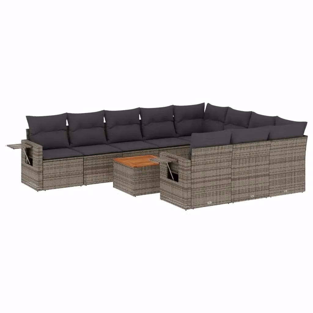 vidaXL Set Divani da Giardino 11 pz in Polyrattan Grigio con Cuscini e Tavolino da Esterno – 2