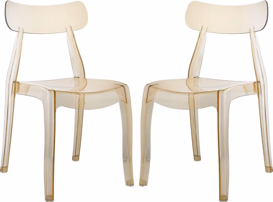 Set di 2 sedie in policarbonato trasparente dal design moderno e senza tempo, leggere, robuste e impilabili, ideali per cucine,da pranzo, bar e ristoranti - GEMMA - Champagne