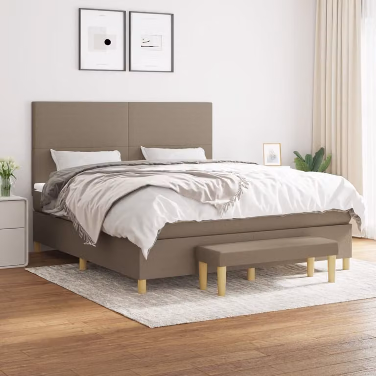 vidaXL Letto Ibrido con Giroletto a Molle e Materasso in Tessuto Tortora L/P/H: 160 x 200 cm