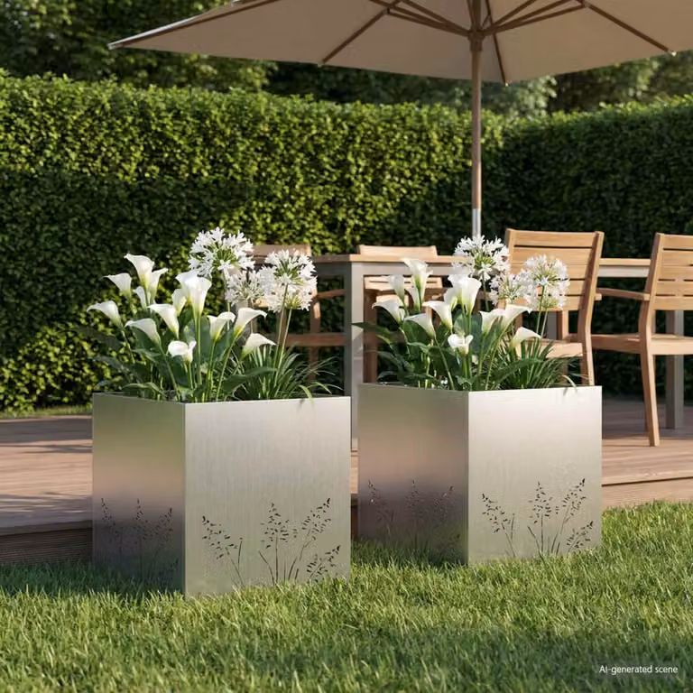 Set di 2 vasi da giardino vidaXL in acciaio zincato argento L/P/H: 50 x 50 x 49 cm