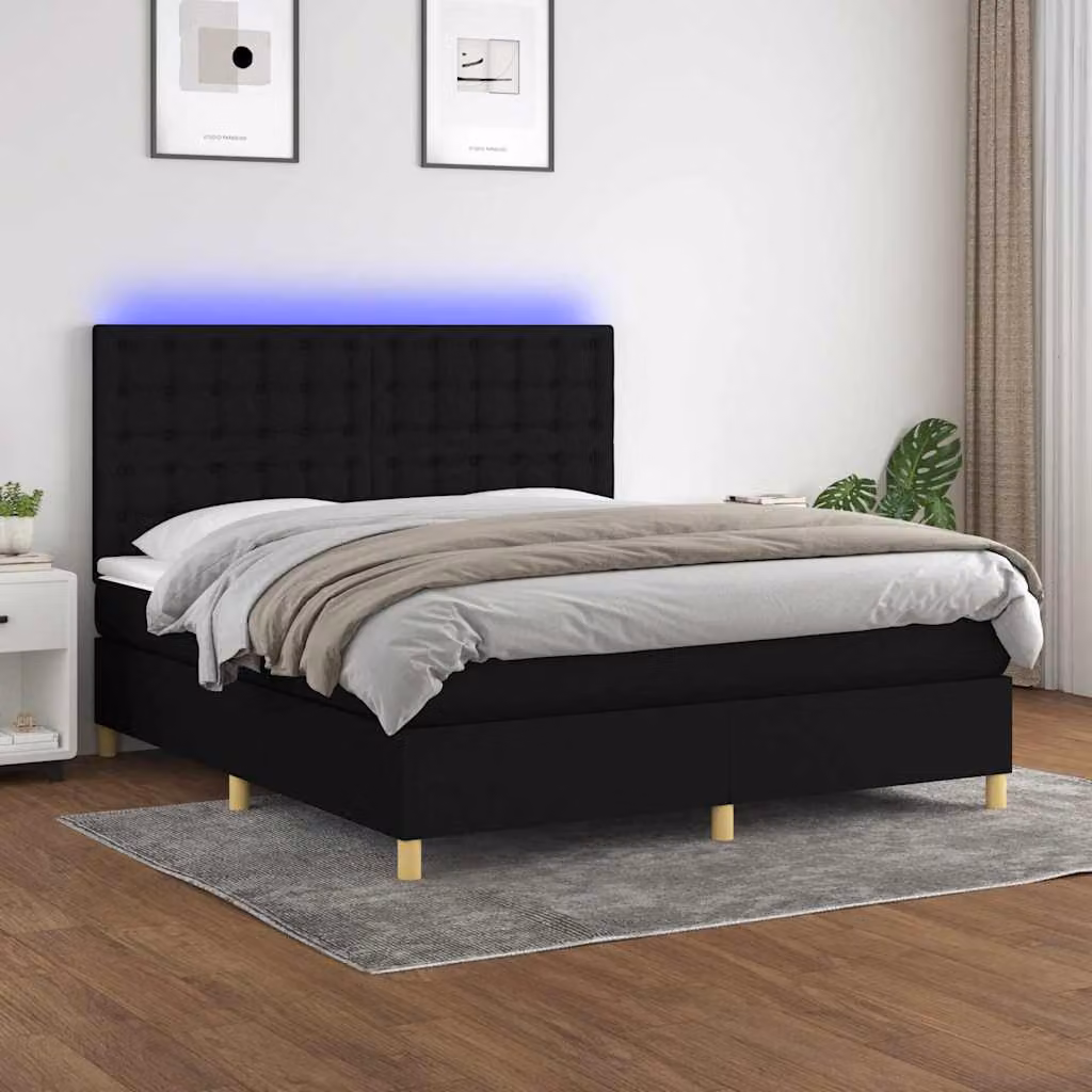Letto Ibrido vidaXL con Materasso e Illuminazione LED Sotto il Letto, Nero, L/P: 180 x 200 cm – 1