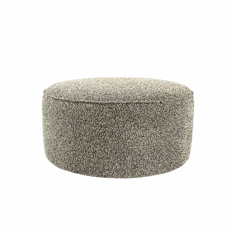 Pouf artigianale di design CAPRI Ø 90 cm Made in Italy in tessuto effetto bouclé color metallo con piedini, personalizzabile