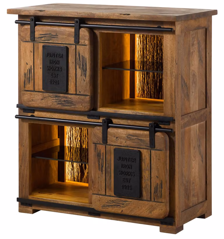 MASSIVMOEBEL24 | Credenza in legno di Mango / Legno riciclato 90x45x100 Laccato naturale RAILWAY LUX #122