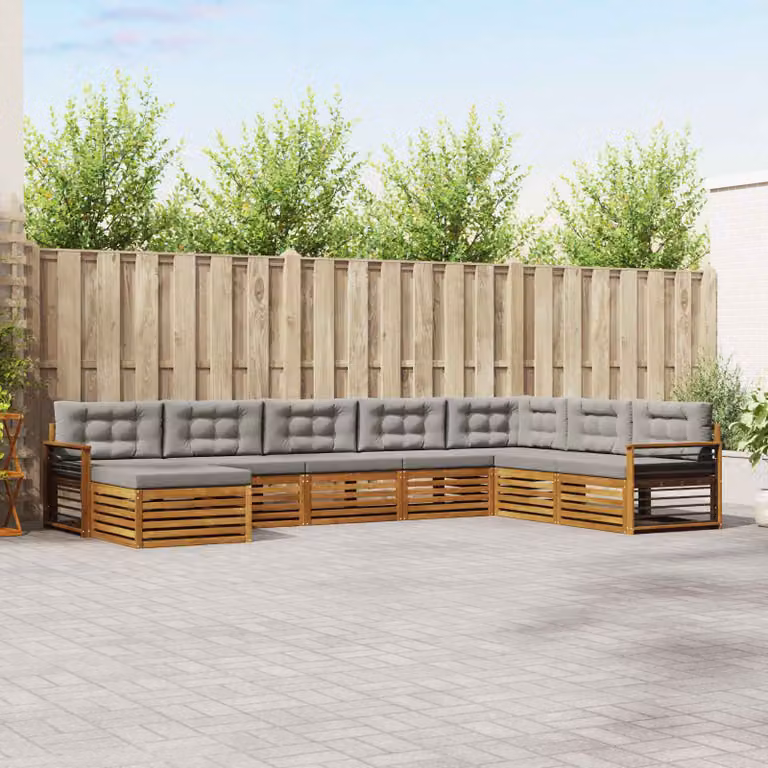 vidaXL Set di divani da esterno 8 pz in legno di acacia con cuscini Grigio e Marrone