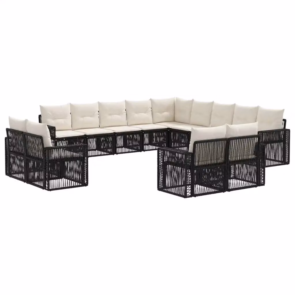 Set Divano da Giardino vidaXL 13 Pezzi a Forma di U in Polyrattan con Cuscini Nero e Bianco Crema – 2
