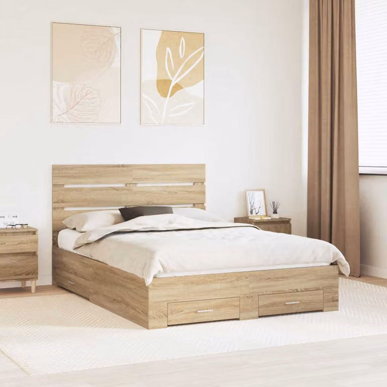 Struttura del letto con cassetto vidaXL in Rovere Sonoma, colore marrone, L/P/H: 140 x 190 x 100 cm
