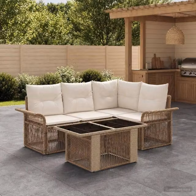 Set Divano da Giardino 5 pz Beige e Bianco Crema polyrattan 3436635