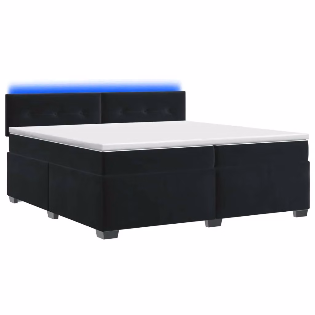 Letto con Box Spring e Materasso vidaXL in Velluto Nero con Illuminazione LED e Porte USB L/P/H: 200 x 200 x 88 cm – 2