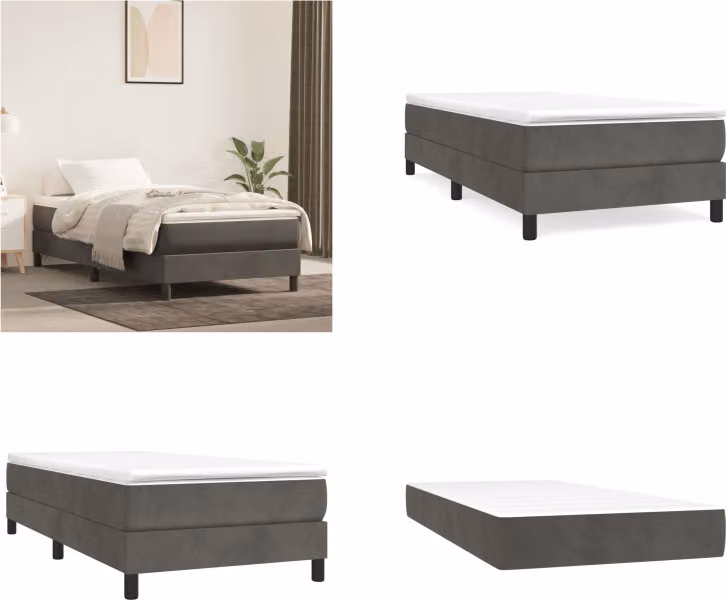 vidaXL Letto a molle con materasso grigio scuro 100x200 cm in velluto - Letto a molle - Boxspringbetten - Bett - Schlafzimmermöbel